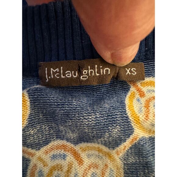 J McLaughlin Kristyn Cardigan XS Blue Heraldic Knot Print Button Front Sweater - Picture 2 of 11